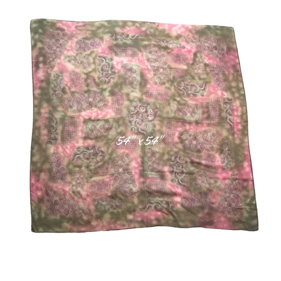 CURRUTI 1881 Paris Scarf Geometric Shape Mauve Green Sarong Silky Square 54x54 - Picture 8 of 14